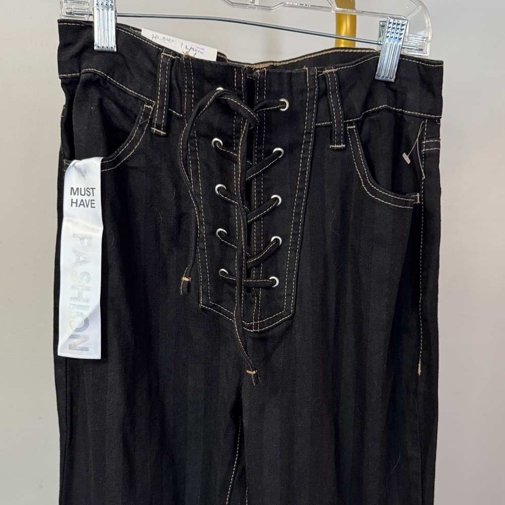 Tinseltown Black Lace-Up Front Pants - Picture 2 of 12